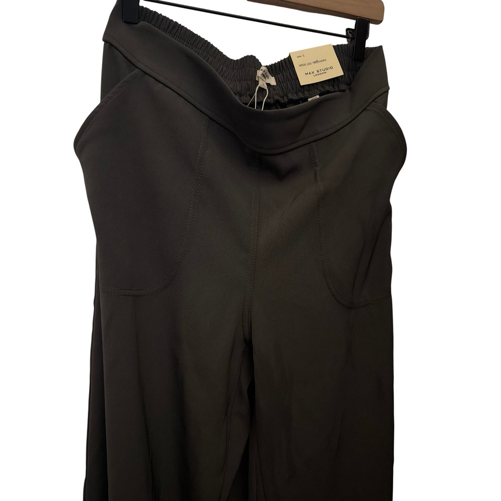 Max Studio London Womens Wide Leg Trousers Army Green Pull On Pants 2704G08 L - Picture 5 of 12